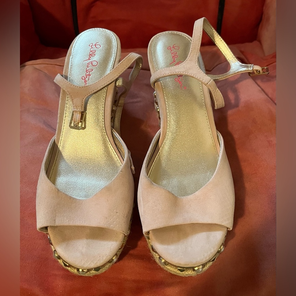 Lilly Pulitzer Beige Suede Wedge Sandals